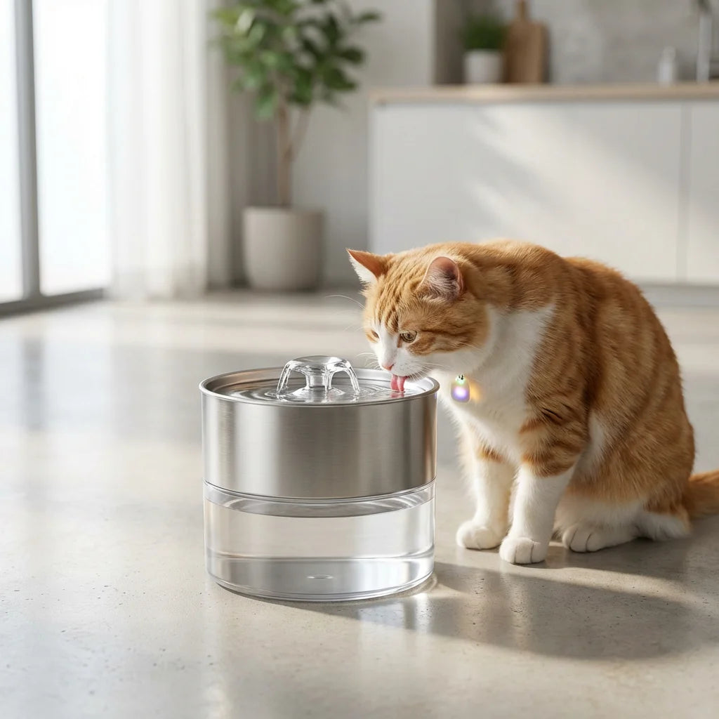 2026 Smart Wireless Cat Water Fountain - Stainless Steel, 4000mAh Battery Operated, Ultra Quiet Sensor Pet Fountain